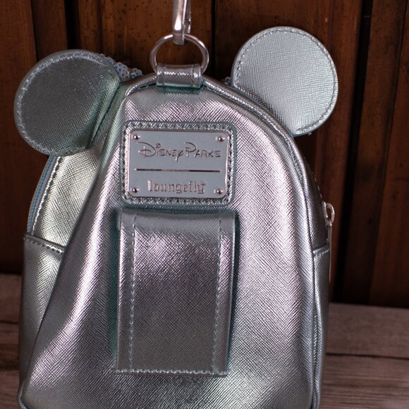 Like New Disney™ 2019 Arendelle Aqua Minnie Loungefly Mini Backpack/Wristlet - Picture 3 of 7